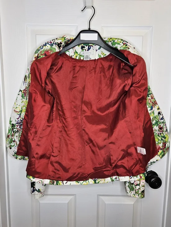 NWOT Liz Claiborne Women's White Floral Blazer Size M Red Lining Colorful Jacket - Picture 10 of 15